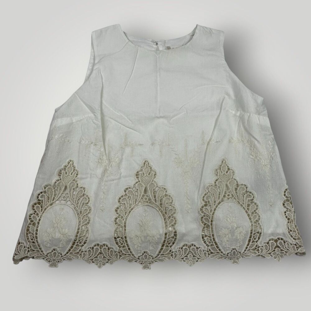Altar'd State Women's M Ivory Sleeveless Top Inset Lace & Embroidery